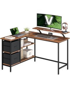 Schreibtisch L-förmig mit Schubladen Vintagebraun