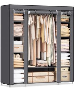 Kleiderschrank mit Ablagen und Stange Grau