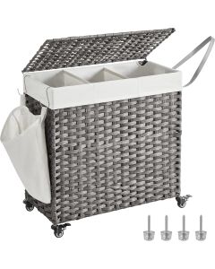 Wäschekorb Rattan-Optik 3 Fächer Grau