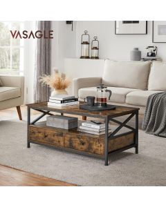 Couchtisch Wohnzimmer Schubladen Industrie Vintagebraun Schwarz