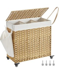 Wäschekorb Rattan-Optik 3 Fächer Naturfarben