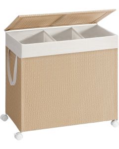 Wäschekorb Rattan-Optik 3 Fächer Naturbeige
