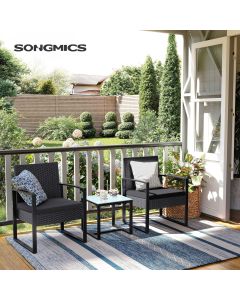 Polyrattan Lounge-Set schwarz wetterfest