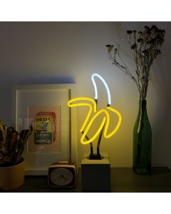Glas Neon Tischlampe mit Betonsockel - Banane