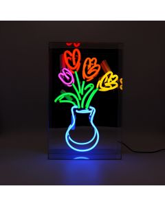 Acryl-Box Neon - Vase mit Tulpen
