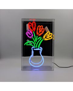 Acryl-Box Neon - Vase mit Tulpen
