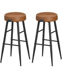 Barhocker 2er Set Kunstleder Mid-Century Karamellbraun Tall