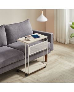 Beistelltisch mobil mit Rollen Cremeweiss Stahl