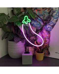 Glas Neon Tischlampe mit Betonsockel - Aubergine