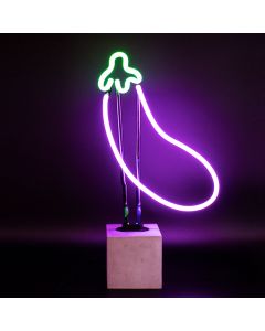 Glas Neon Tischlampe mit Betonsockel - Aubergine