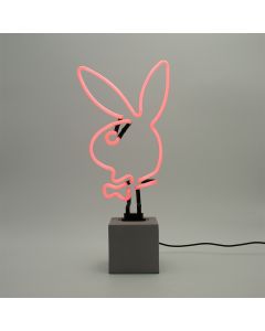 Glas Neon Tischlampe mit Betonsockel - Playboy Bunny pink