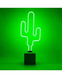 Glas Neon Tischlampe mit Betonsockel - Kaktus
