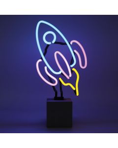 Glas Neon Tischlampe mit Betonsockel - Rakete
