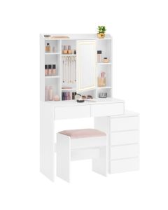 Schminktisch mit Hocker LED Beleuchtung Spiegel Schubladen Weiss