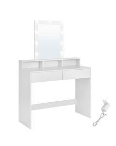 Schminktisch LED Beleuchtung Spiegel Schubladen, 100 x 40 x 145 cm, Weiss