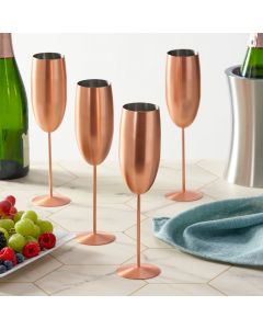 Edelstahl Sektgläser Flute Roségold Matt 4er-Set