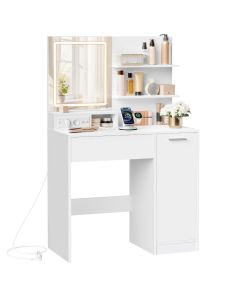 Schminktisch LED-Spiegel Steckdose weiss Holz