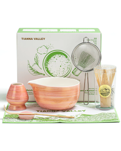 Matcha Set Orange Streifen mit Ausgiessschale 7-tlg.