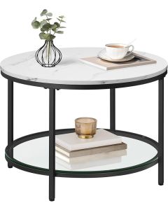 Couchtisch Marmor-Optik Weiss Glas Schwarz