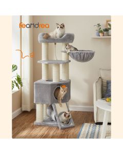 Kratzbaum mit Höhle hellgrau Plüsch