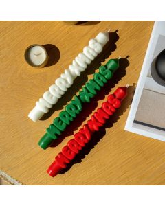 Kerze Taper candle MERRY XMAS Green
