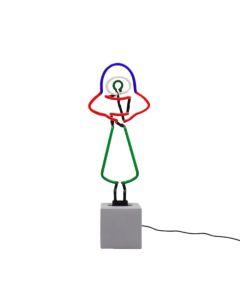 Glas Neon Tischlampe mit Betonsockel - UFO