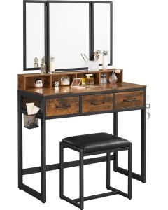 Schminktisch Set mit Hocker rustikal braun