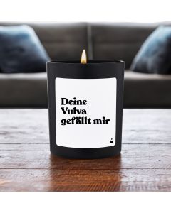 Duftkerze Schwarz Woody Deine Vulva gefällt mir