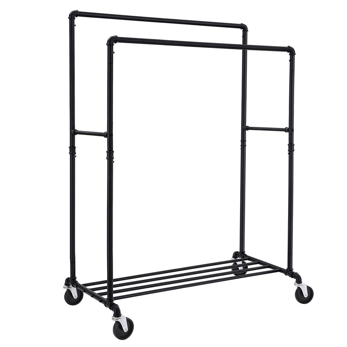 Kleiderständer Industrie-Design mit Ablage Schwarz Doppelstange