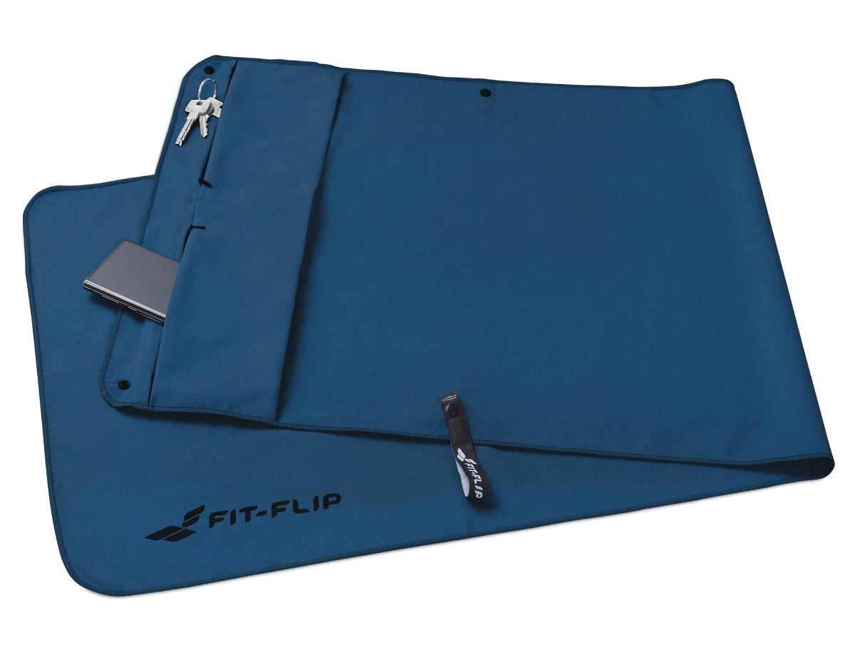 Fitnesshandtuch Mikrofaser mit Reissverschlusstasche 130x48cm Marineblau