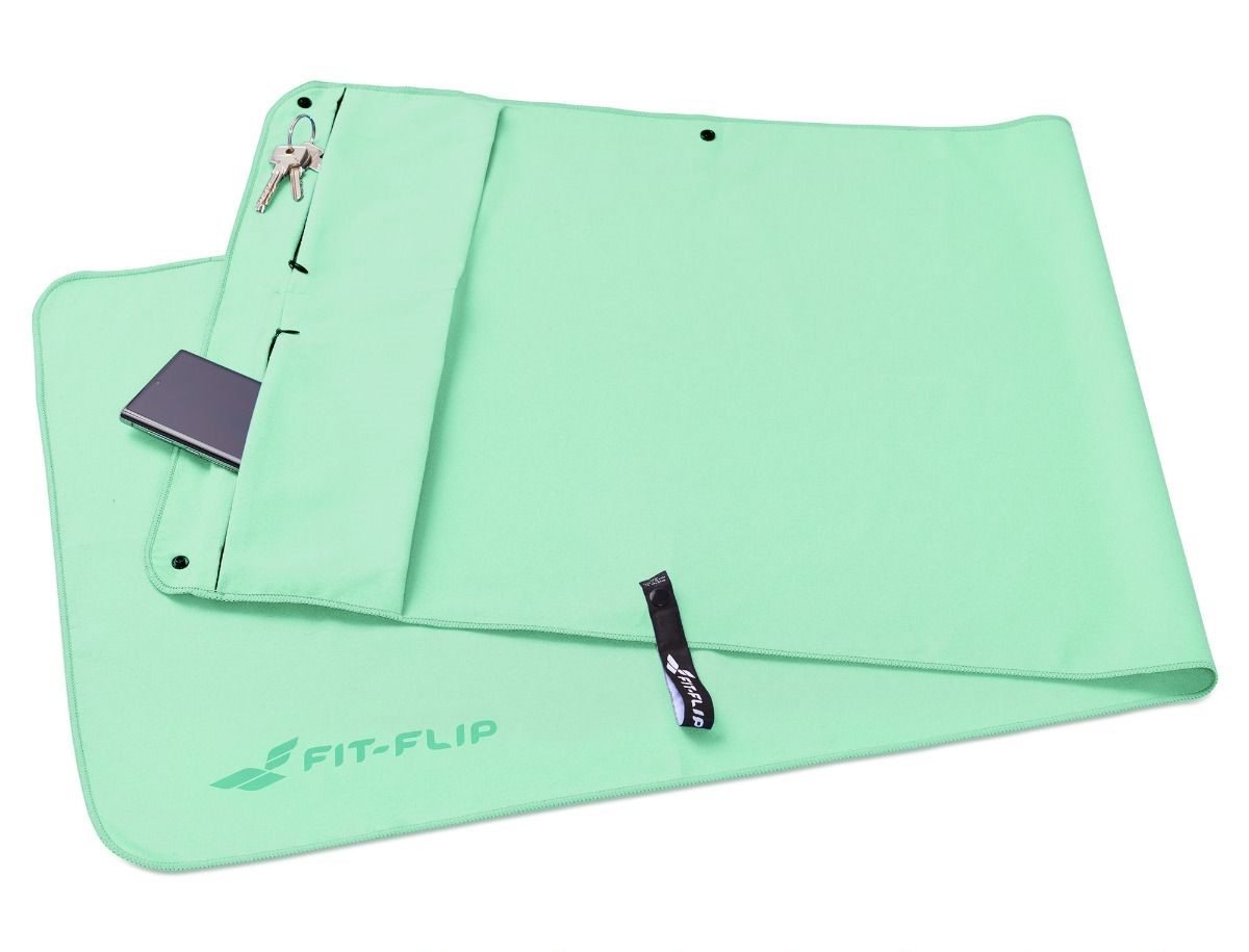 Fitnesshandtuch Mikrofaser mit Reissverschlusstasche 130x48cm Türkis