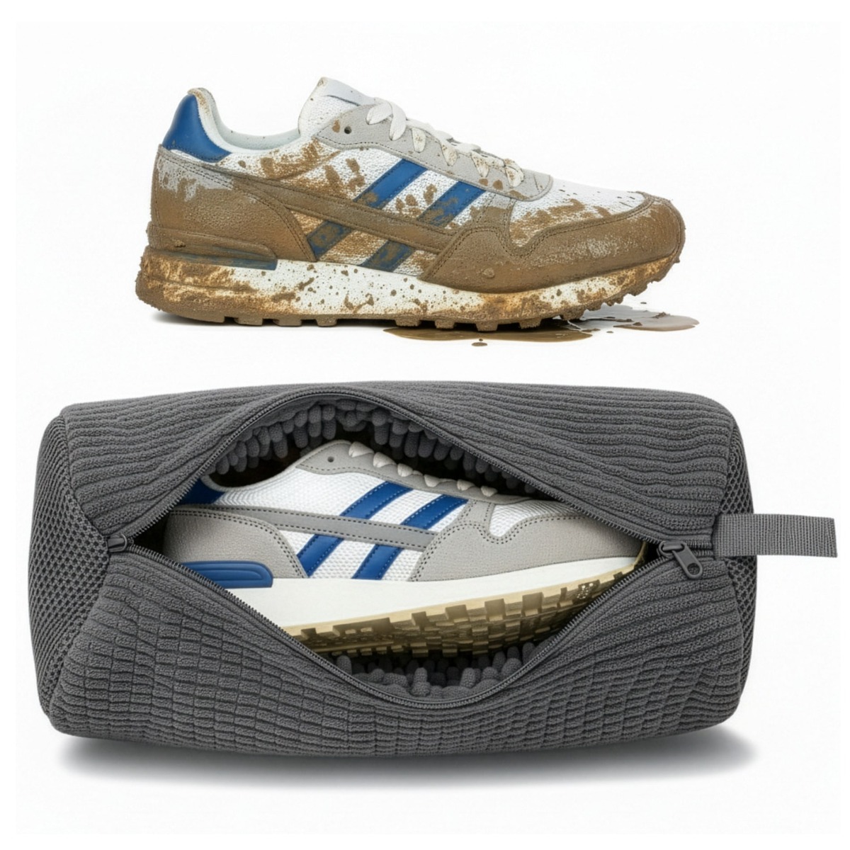 Schuhwaschbeutel grau