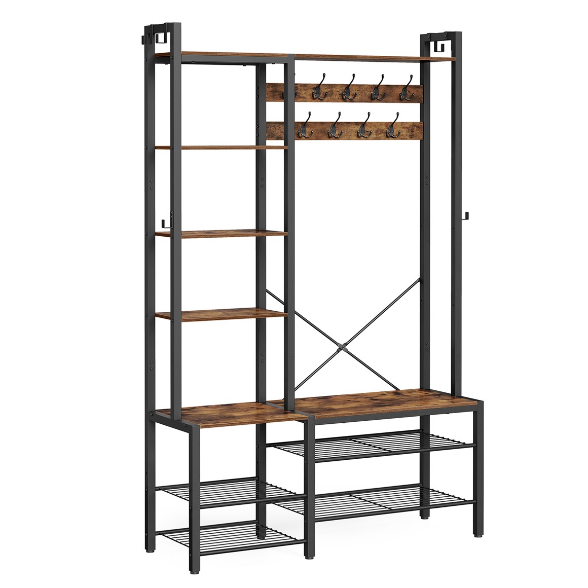 Garderobenständer mit Schuhbank Vintagebraun 4-in-1