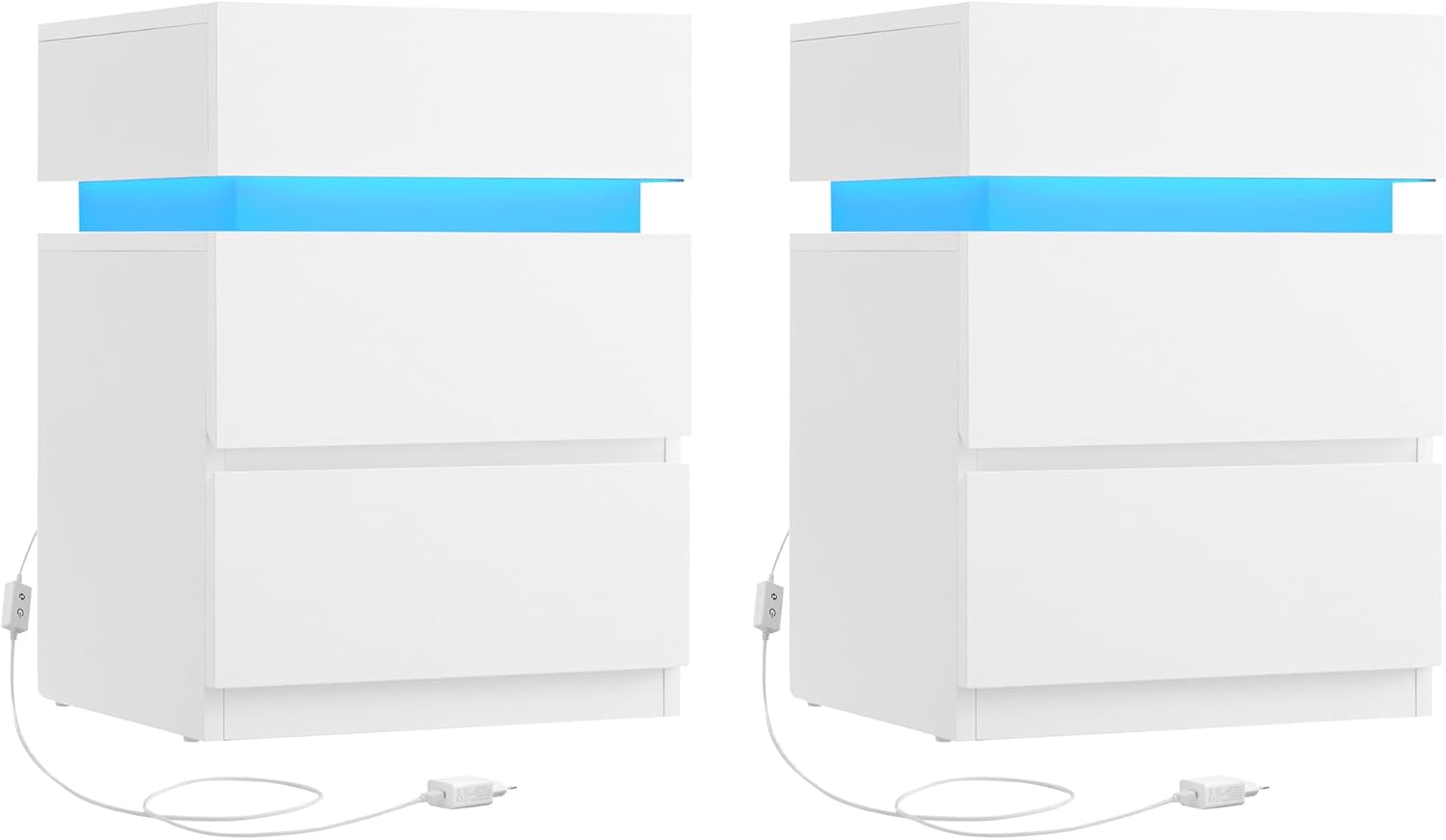 Nachttisch LED 2 Stück weiss Holz