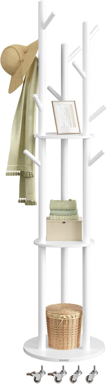 Garderobenständer Massivholz 11 Haken wolkenweiss