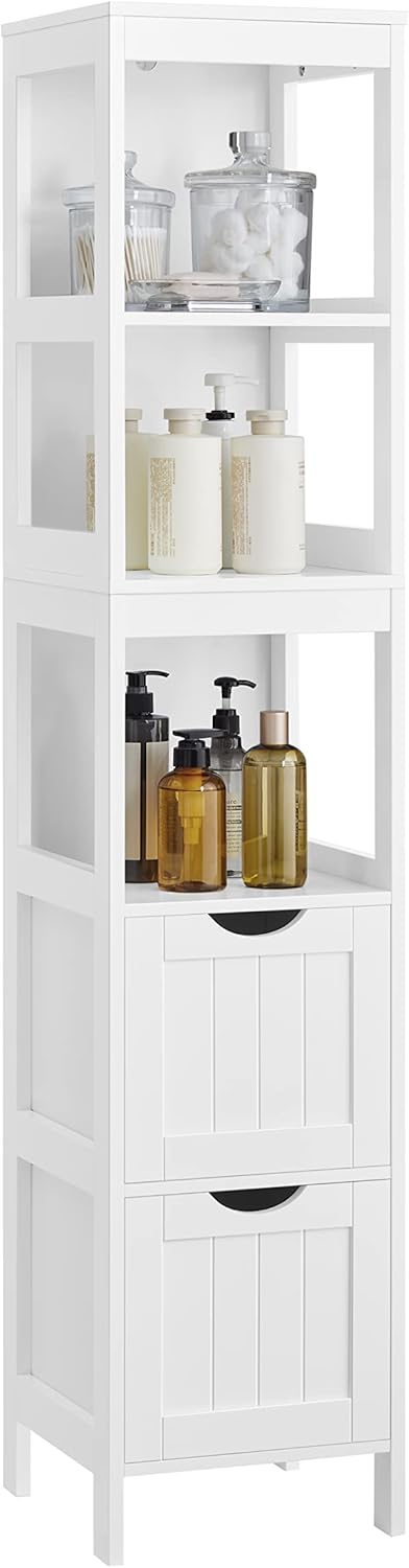 Badezimmerschrank freistehend mit Schubladen weiss