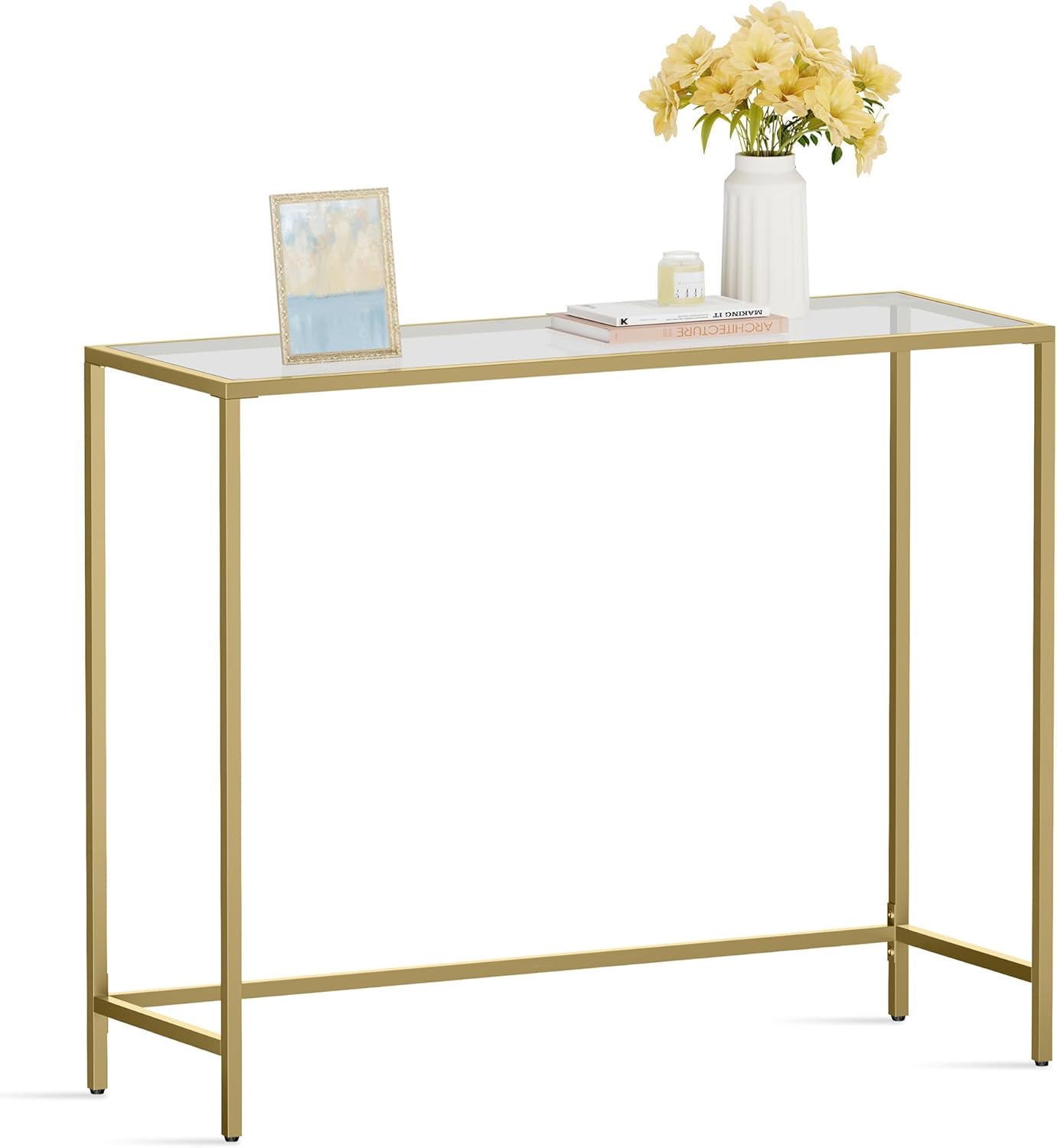 Konsolentisch Hartglas Modern Verstellbar Wohnzimmer Gold