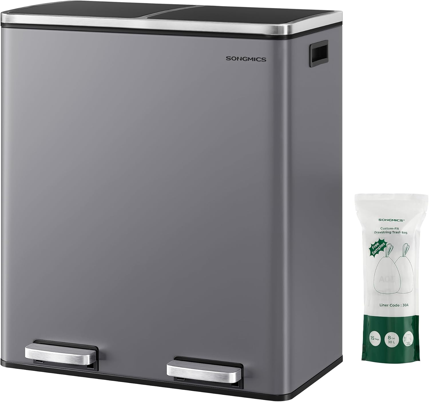 Treteimer 60L Mülltrennsystem Schiefergrau Metall