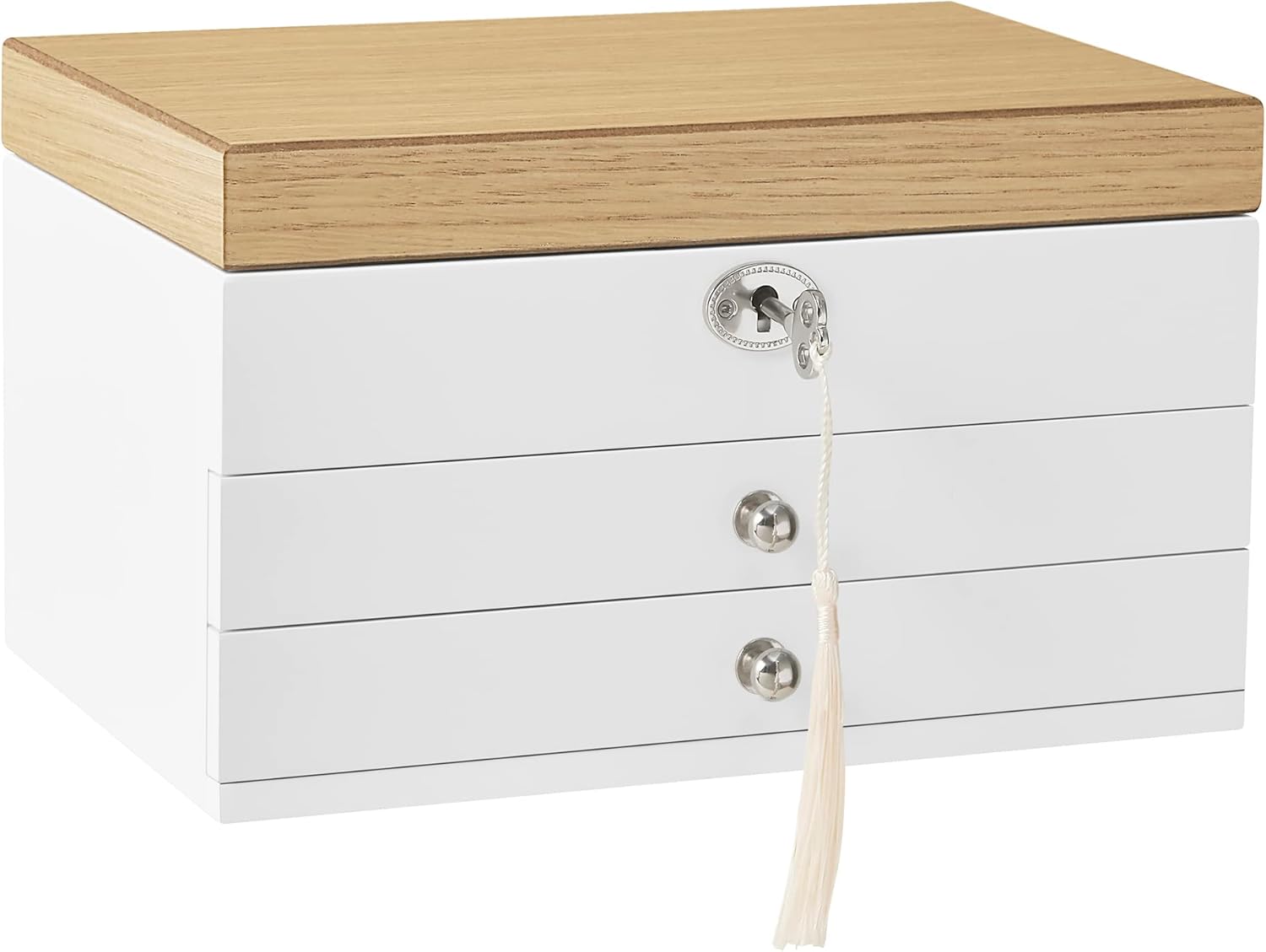 Schmuckkästchen mit Spiegel und Schubladen Weiss