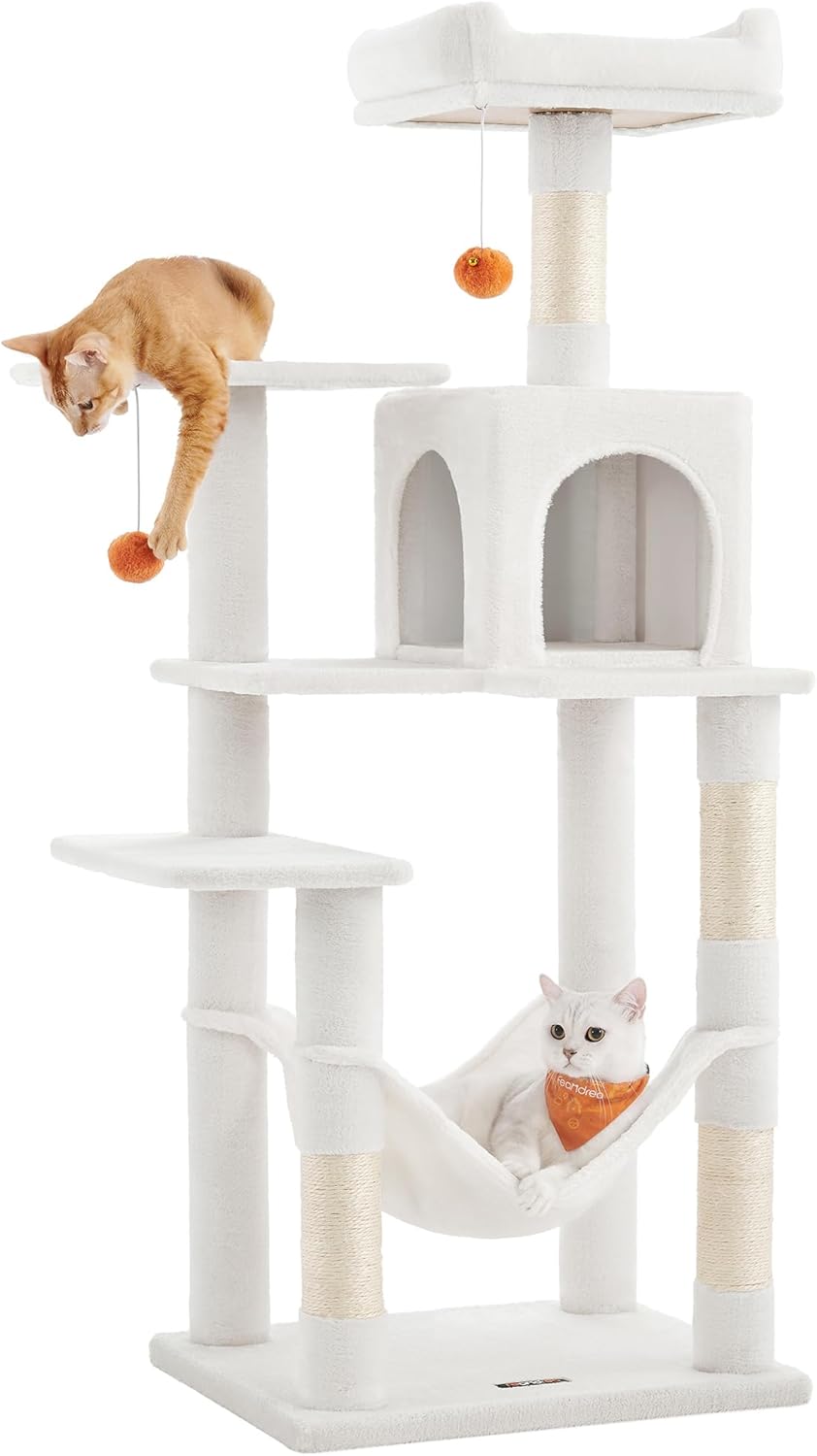 Kratzbaum Katzenhaus mit Hängematte cremeweiss