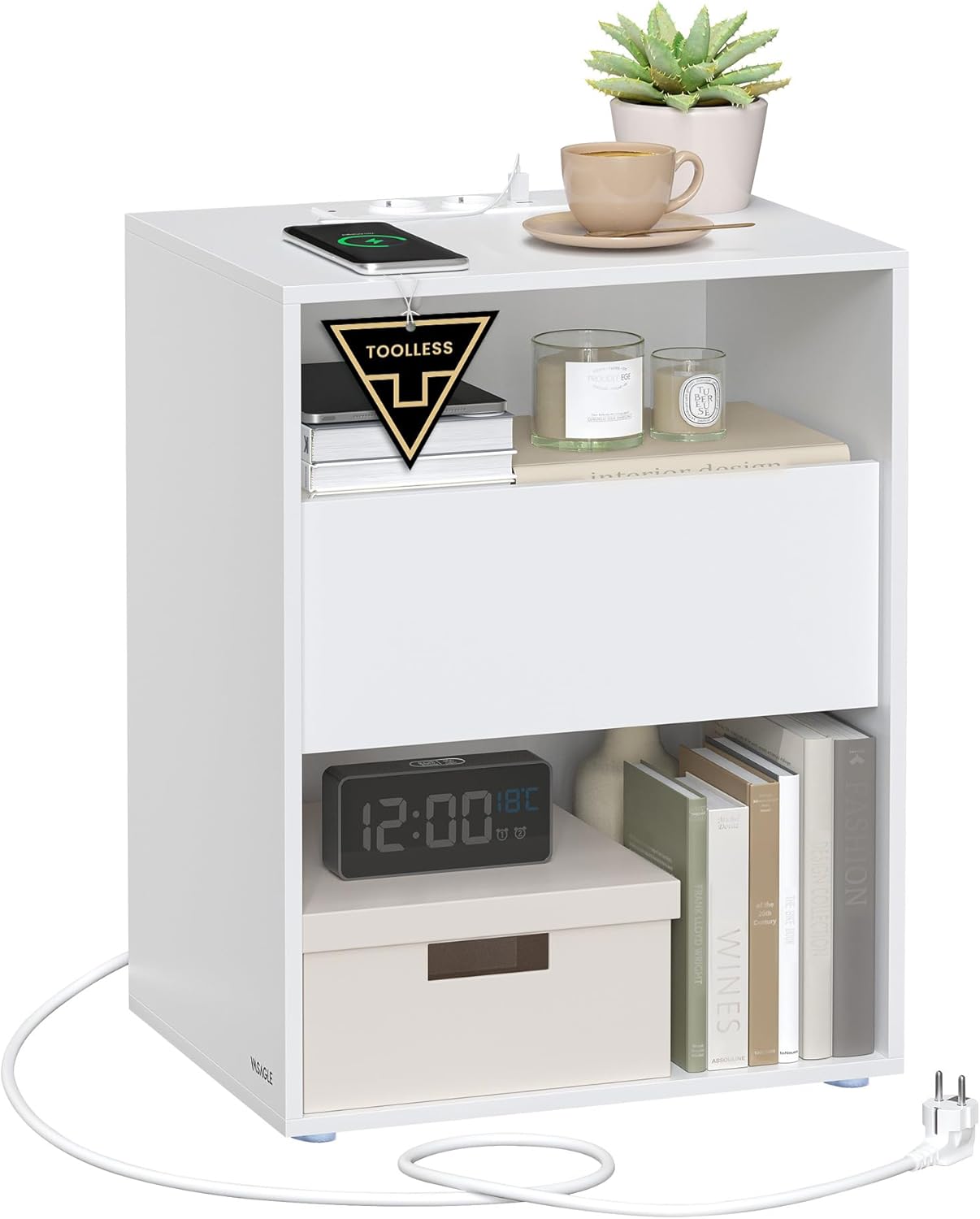 Nachttisch Schublade Werkzeuglos Weiss Matt