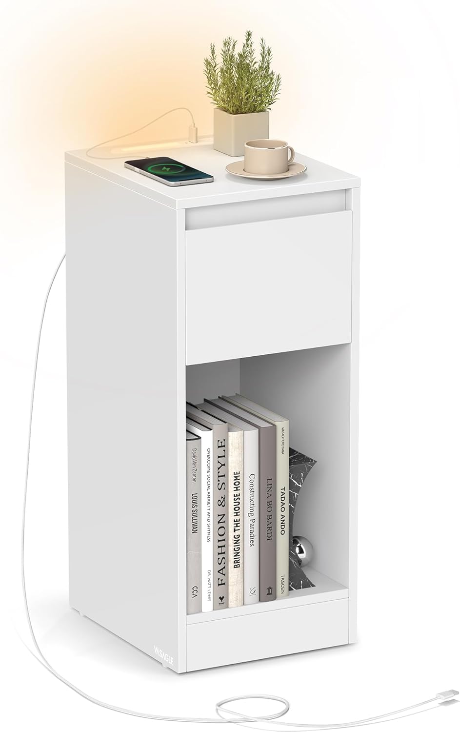 Nachttisch schmal LED USB weiss