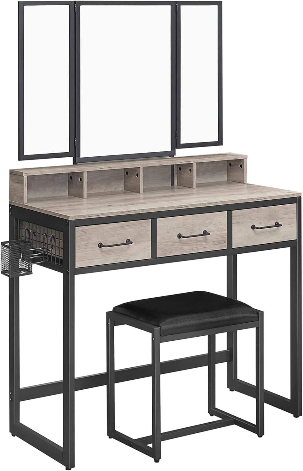 Schminktisch mit Spiegel und Hocker Greige Schwarz