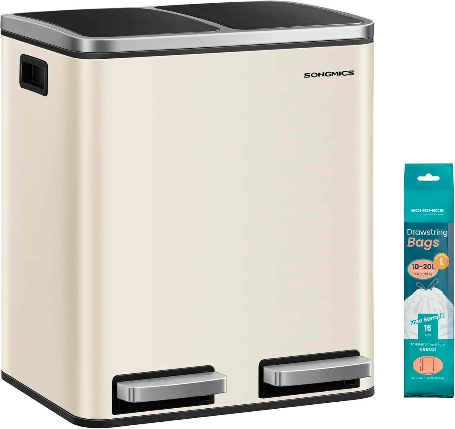 Treteimer 2x15L Softclose sandbeige-tintenschwarz