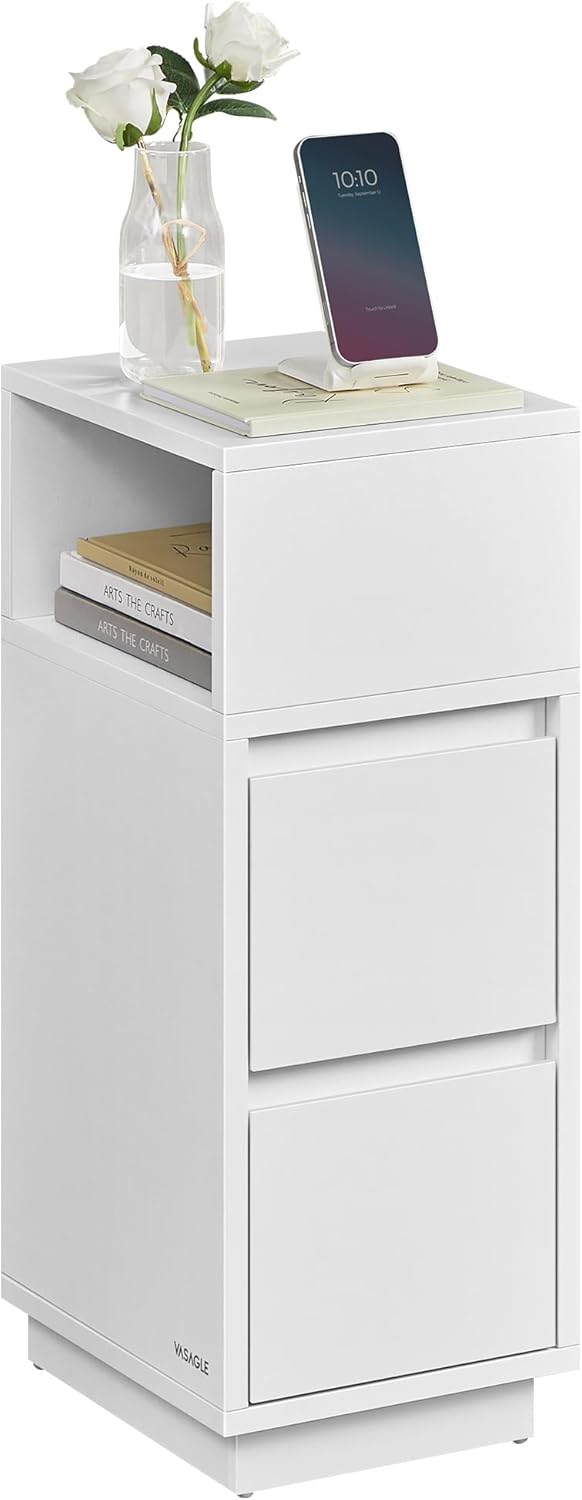 Nachttisch schmal 2 Schubladen Weiss Holz