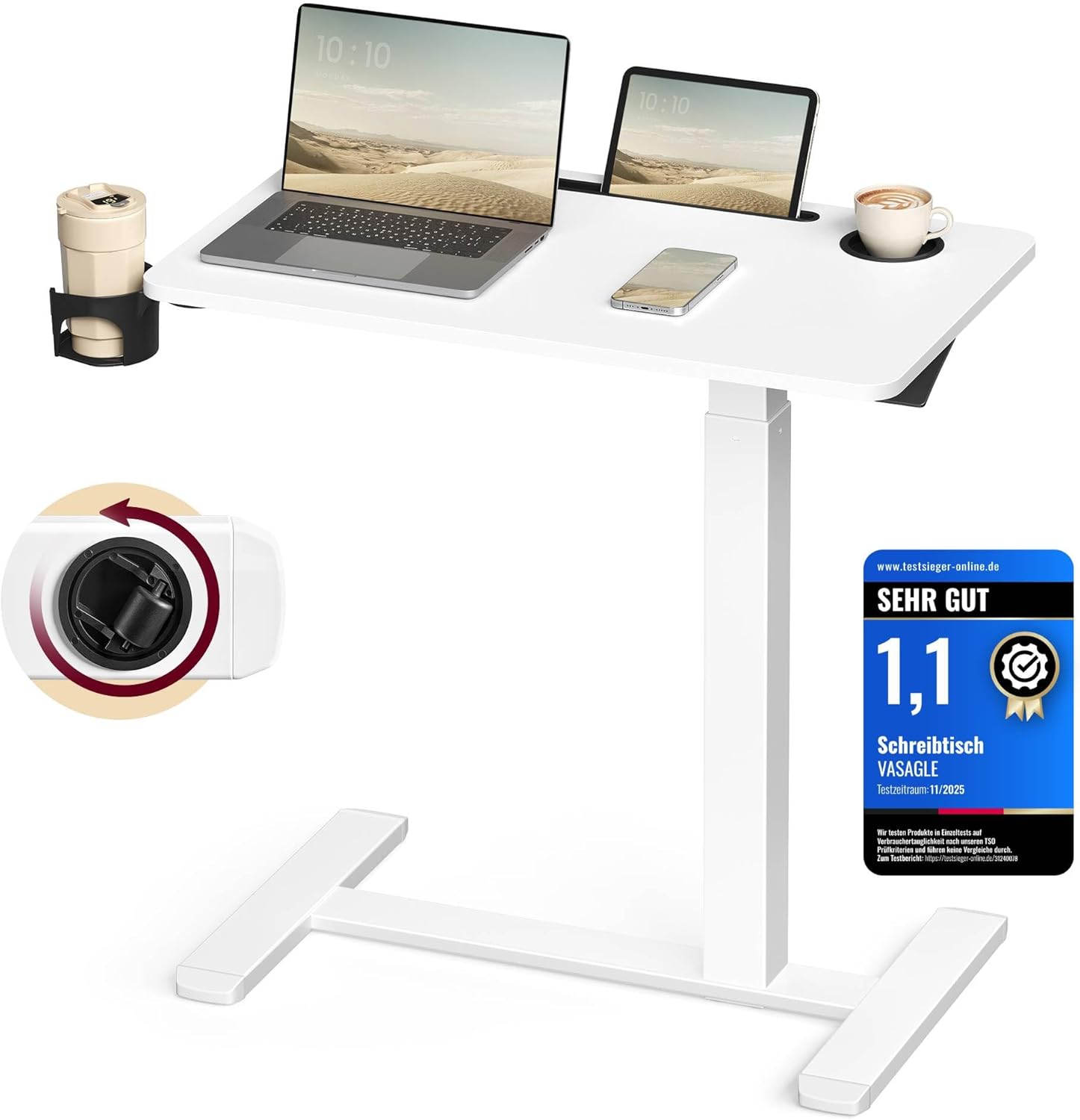 Stehtisch höhenverstellbar mit Rollen weiss