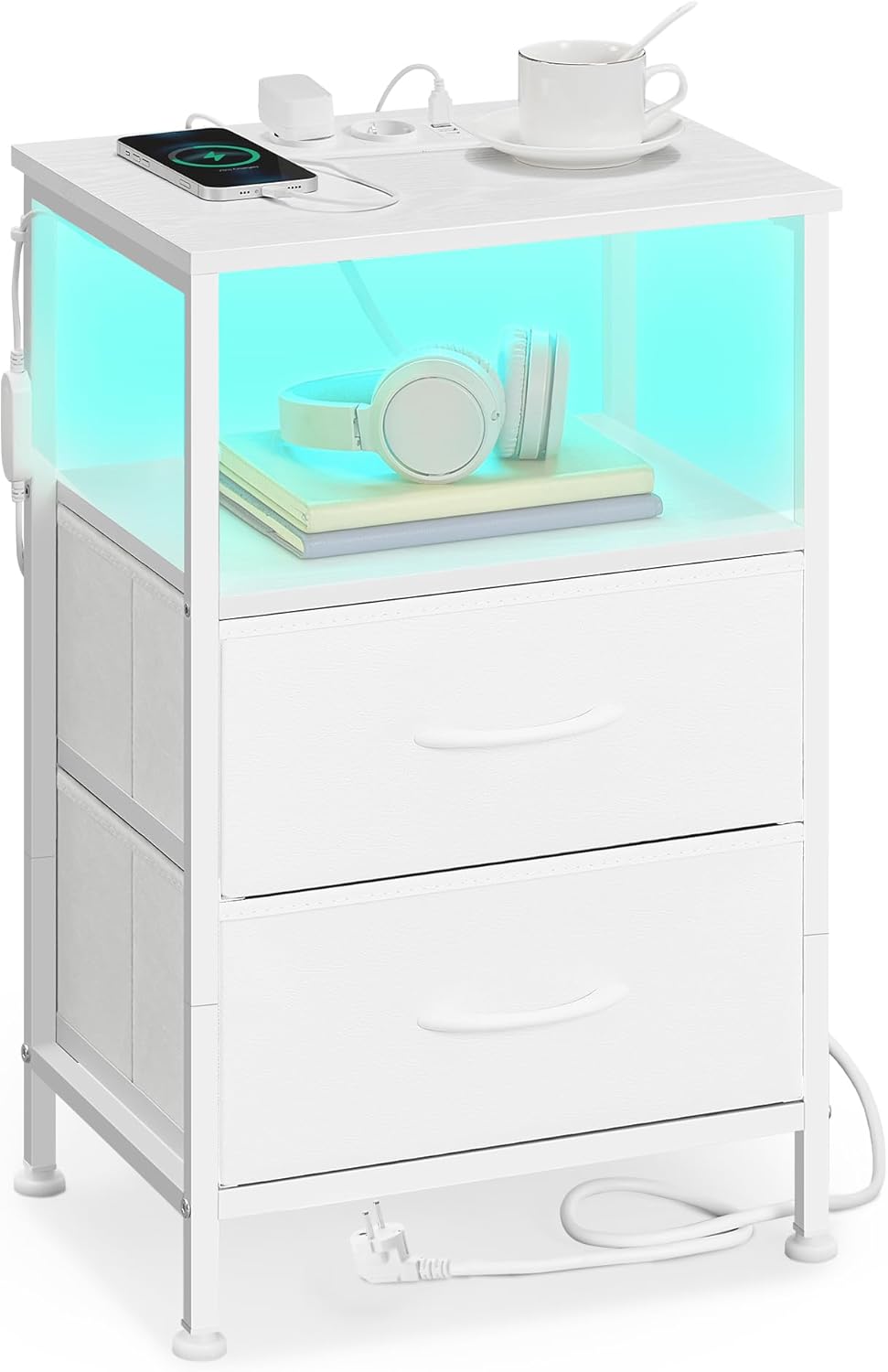 Nachttisch mit Ladestation weiss Holz