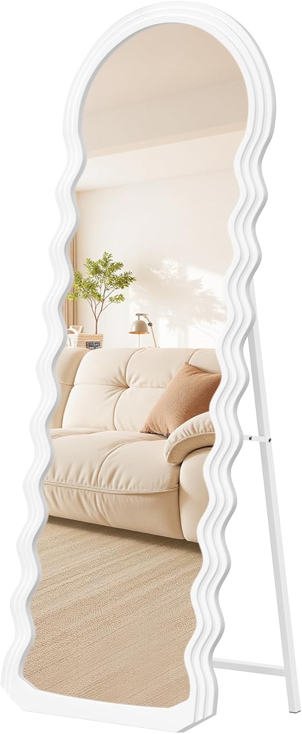Standspiegel 160cm Wellendesign Weiss MDF