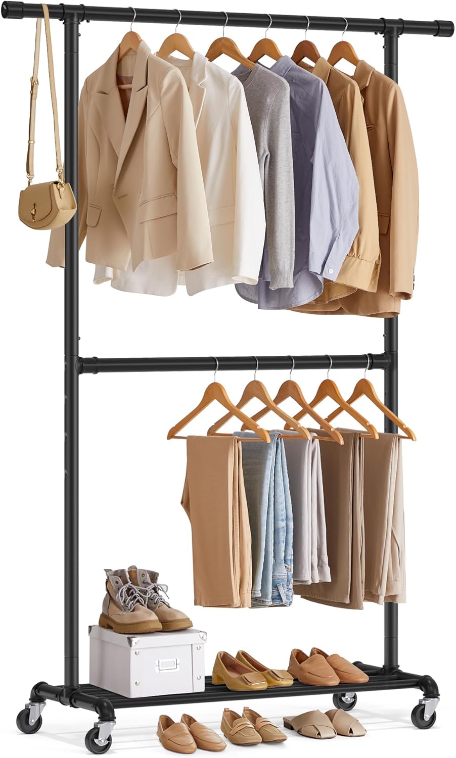 Kleiderständer Metall Industriedesign Rollen Schwarz