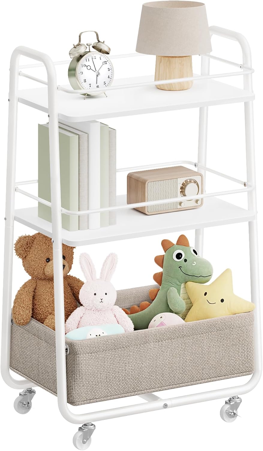 Rollwagen mit Stoffkorb 3 Ebenen Wolkenweiss